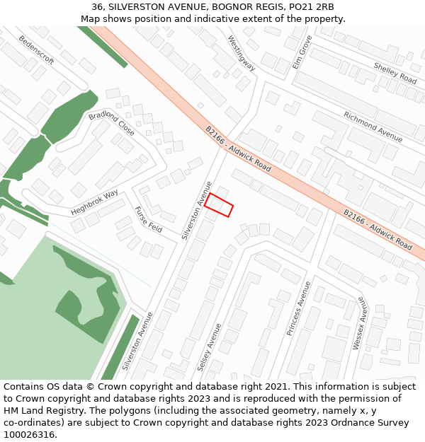 36, SILVERSTON AVENUE, BOGNOR REGIS, PO21 2RB: Location map and indicative extent of plot