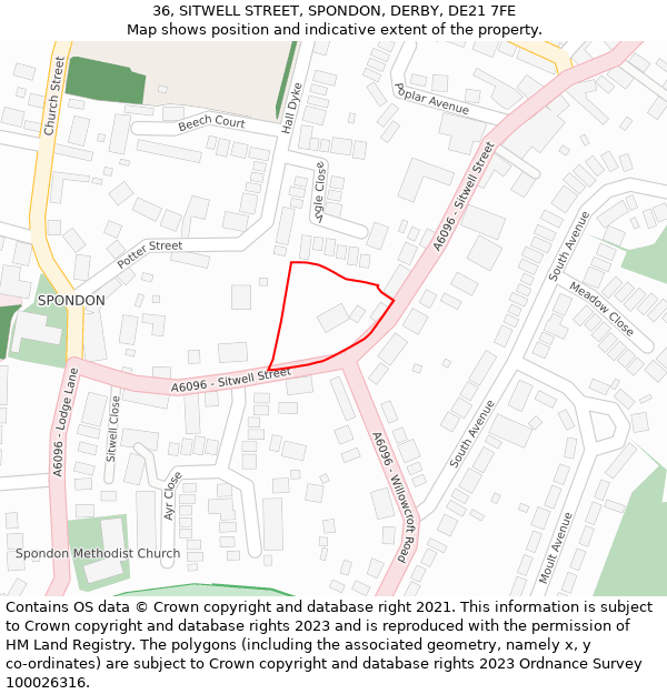36, SITWELL STREET, SPONDON, DERBY, DE21 7FE: Location map and indicative extent of plot