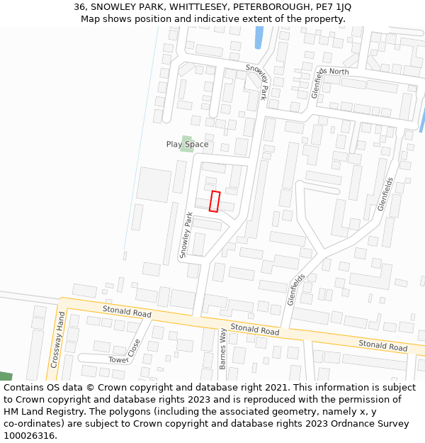 36, SNOWLEY PARK, WHITTLESEY, PETERBOROUGH, PE7 1JQ: Location map and indicative extent of plot