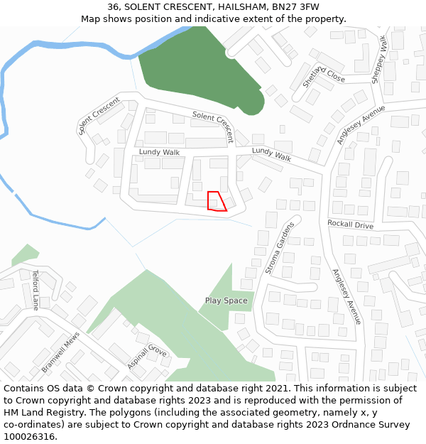 36, SOLENT CRESCENT, HAILSHAM, BN27 3FW: Location map and indicative extent of plot