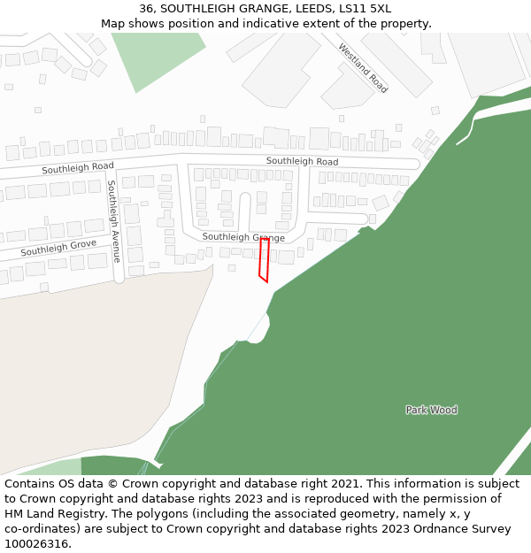 36, SOUTHLEIGH GRANGE, LEEDS, LS11 5XL: Location map and indicative extent of plot