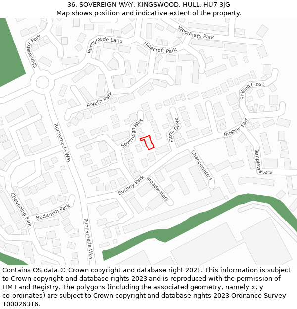 36, SOVEREIGN WAY, KINGSWOOD, HULL, HU7 3JG: Location map and indicative extent of plot