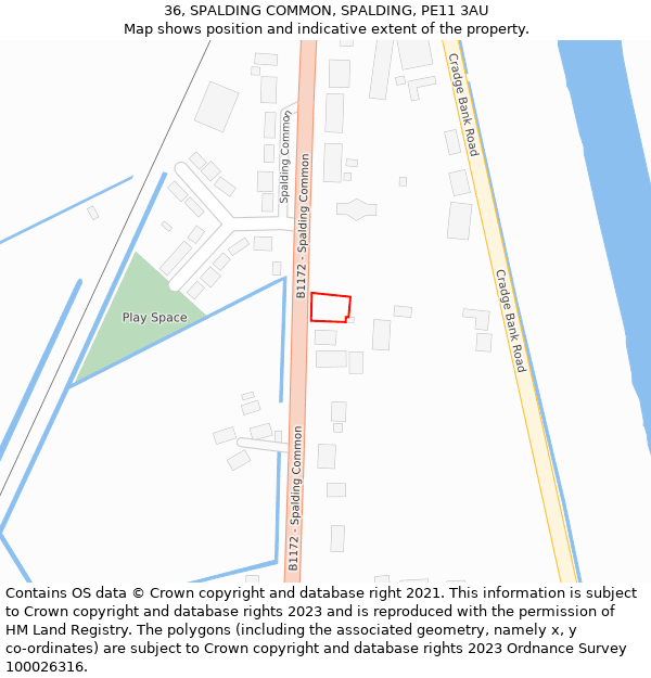 36, SPALDING COMMON, SPALDING, PE11 3AU: Location map and indicative extent of plot