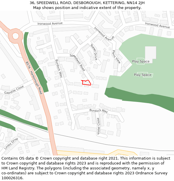 36, SPEEDWELL ROAD, DESBOROUGH, KETTERING, NN14 2JH: Location map and indicative extent of plot