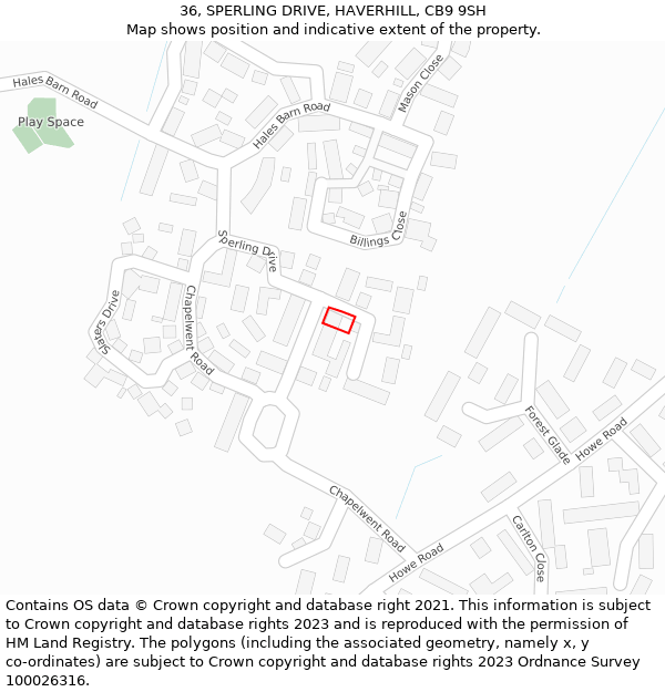 36, SPERLING DRIVE, HAVERHILL, CB9 9SH: Location map and indicative extent of plot