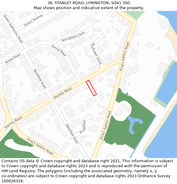 36, STANLEY ROAD, LYMINGTON, SO41 3SG: Location map and indicative extent of plot