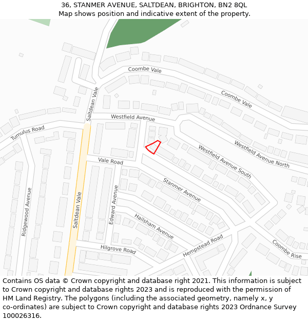 36, STANMER AVENUE, SALTDEAN, BRIGHTON, BN2 8QL: Location map and indicative extent of plot