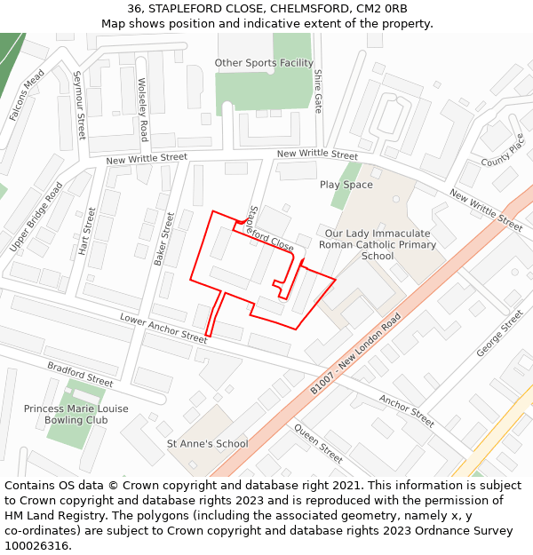 36, STAPLEFORD CLOSE, CHELMSFORD, CM2 0RB: Location map and indicative extent of plot