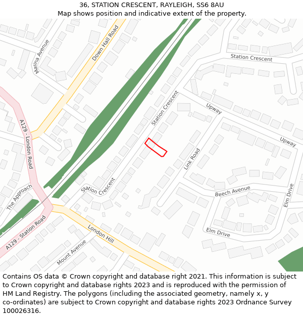 36, STATION CRESCENT, RAYLEIGH, SS6 8AU: Location map and indicative extent of plot