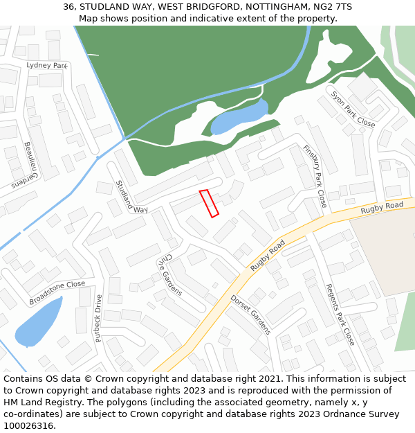 36, STUDLAND WAY, WEST BRIDGFORD, NOTTINGHAM, NG2 7TS: Location map and indicative extent of plot