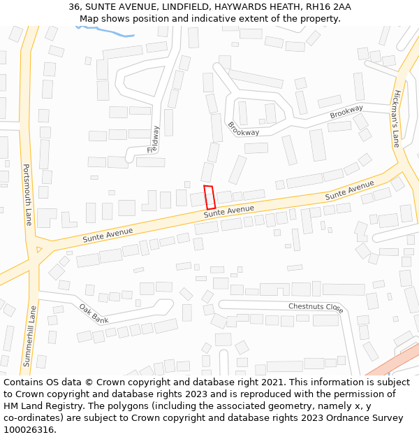 36, SUNTE AVENUE, LINDFIELD, HAYWARDS HEATH, RH16 2AA: Location map and indicative extent of plot