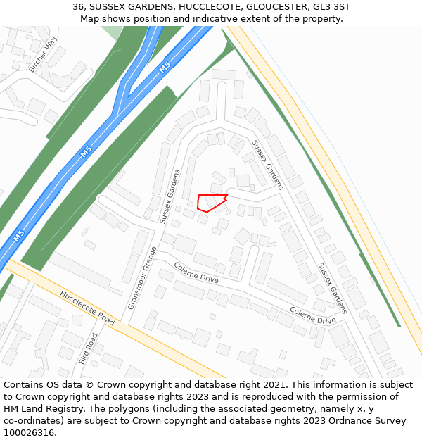 36, SUSSEX GARDENS, HUCCLECOTE, GLOUCESTER, GL3 3ST: Location map and indicative extent of plot