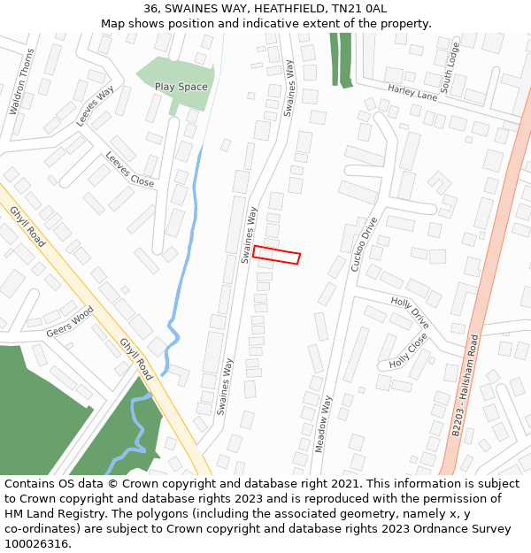 36, SWAINES WAY, HEATHFIELD, TN21 0AL: Location map and indicative extent of plot