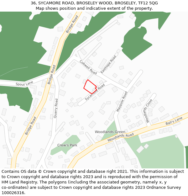 36, SYCAMORE ROAD, BROSELEY WOOD, BROSELEY, TF12 5QG: Location map and indicative extent of plot