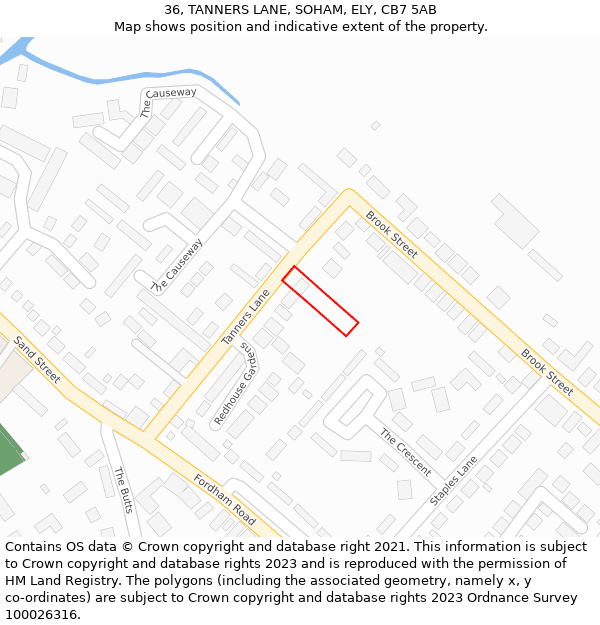 36, TANNERS LANE, SOHAM, ELY, CB7 5AB: Location map and indicative extent of plot