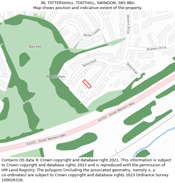 36, TATTERSHALL, TOOTHILL, SWINDON, SN5 8BU: Location map and indicative extent of plot