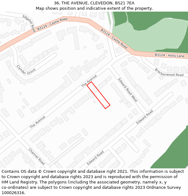 36, THE AVENUE, CLEVEDON, BS21 7EA: Location map and indicative extent of plot