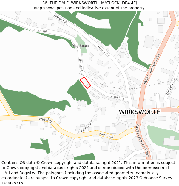 36, THE DALE, WIRKSWORTH, MATLOCK, DE4 4EJ: Location map and indicative extent of plot