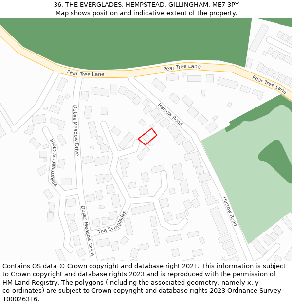 36, THE EVERGLADES, HEMPSTEAD, GILLINGHAM, ME7 3PY: Location map and indicative extent of plot