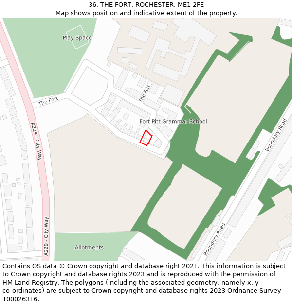 36, THE FORT, ROCHESTER, ME1 2FE: Location map and indicative extent of plot