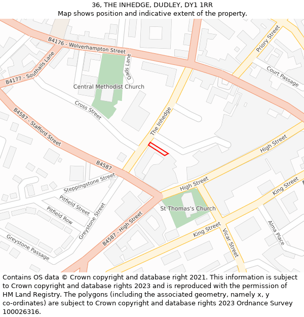 36, THE INHEDGE, DUDLEY, DY1 1RR: Location map and indicative extent of plot