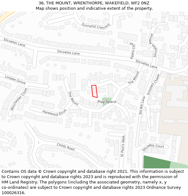 36, THE MOUNT, WRENTHORPE, WAKEFIELD, WF2 0NZ: Location map and indicative extent of plot