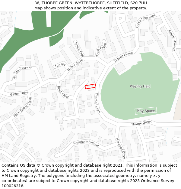 36, THORPE GREEN, WATERTHORPE, SHEFFIELD, S20 7HH: Location map and indicative extent of plot