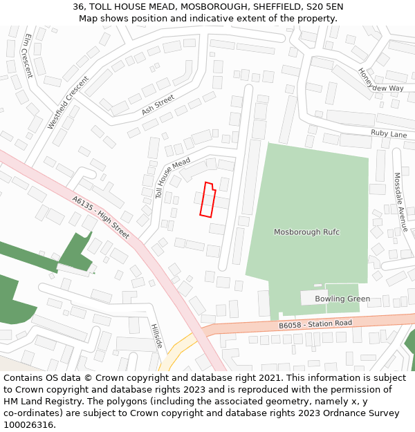 36, TOLL HOUSE MEAD, MOSBOROUGH, SHEFFIELD, S20 5EN: Location map and indicative extent of plot