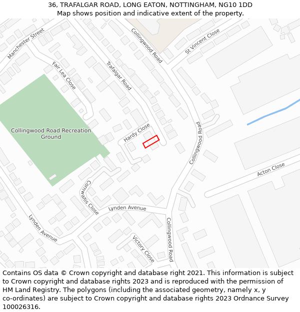 36, TRAFALGAR ROAD, LONG EATON, NOTTINGHAM, NG10 1DD: Location map and indicative extent of plot