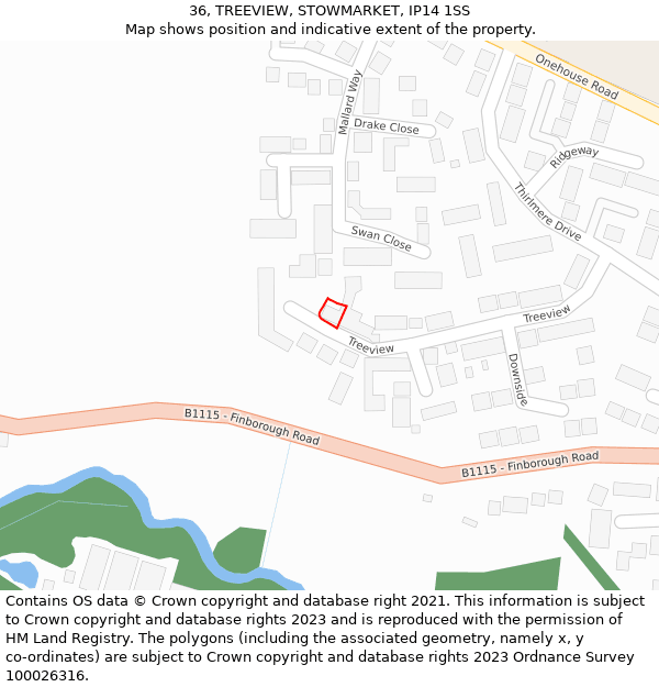 36, TREEVIEW, STOWMARKET, IP14 1SS: Location map and indicative extent of plot