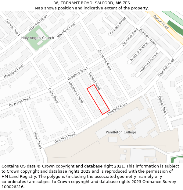 36, TRENANT ROAD, SALFORD, M6 7ES: Location map and indicative extent of plot