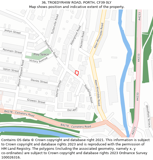 36, TROEDYRHIW ROAD, PORTH, CF39 0LY: Location map and indicative extent of plot