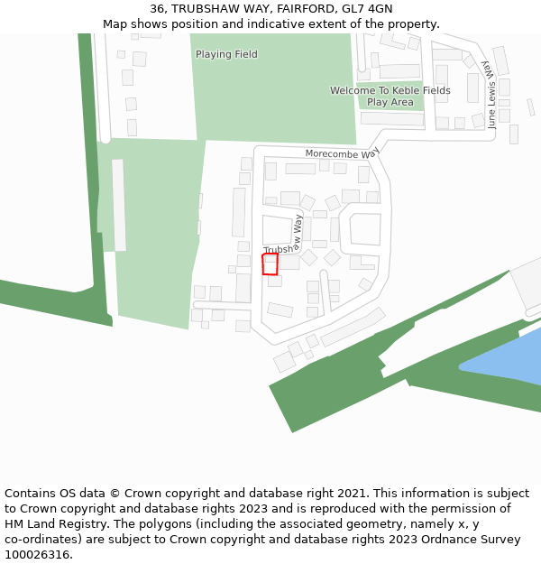 36, TRUBSHAW WAY, FAIRFORD, GL7 4GN: Location map and indicative extent of plot