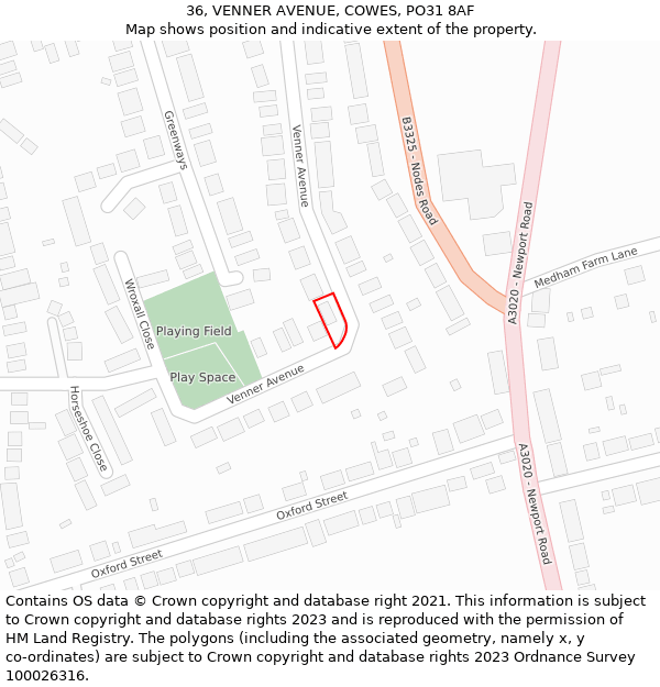 36, VENNER AVENUE, COWES, PO31 8AF: Location map and indicative extent of plot