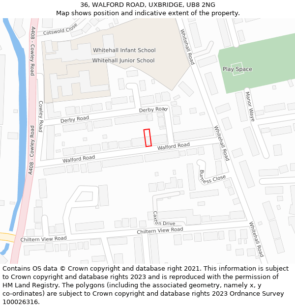 36, WALFORD ROAD, UXBRIDGE, UB8 2NG: Location map and indicative extent of plot