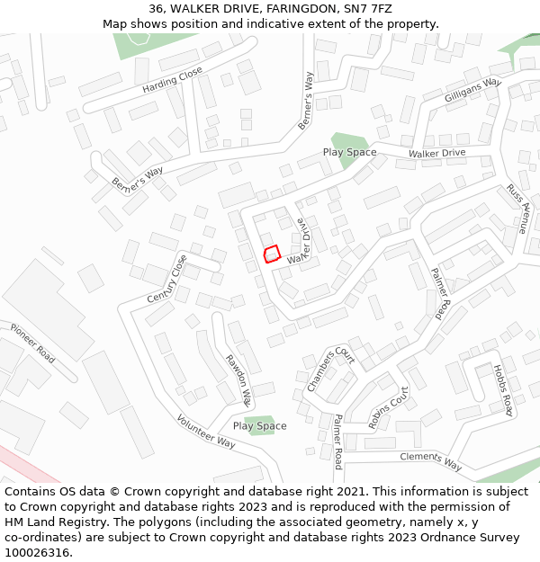 36, WALKER DRIVE, FARINGDON, SN7 7FZ: Location map and indicative extent of plot