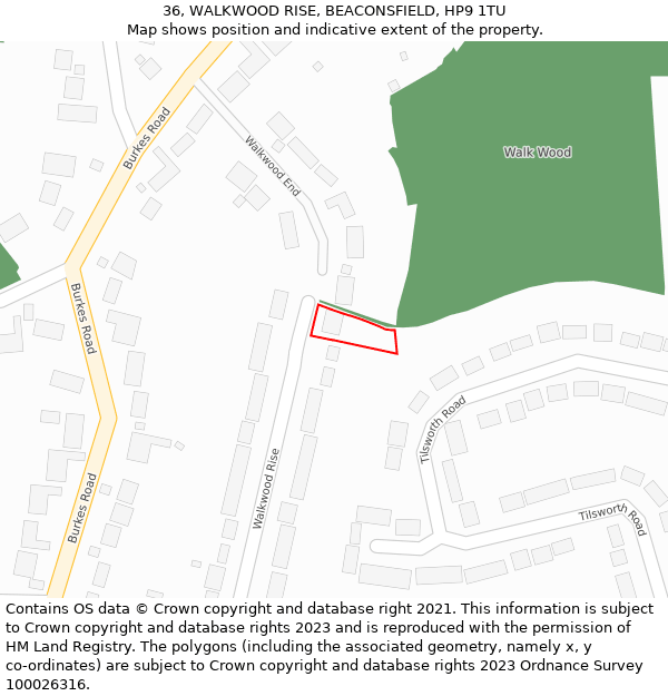 36, WALKWOOD RISE, BEACONSFIELD, HP9 1TU: Location map and indicative extent of plot