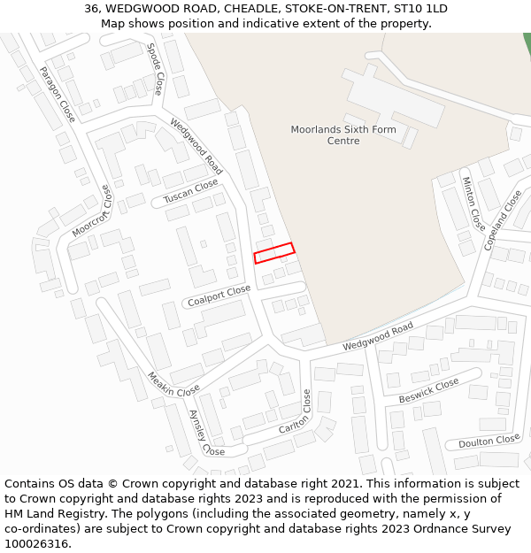 36, WEDGWOOD ROAD, CHEADLE, STOKE-ON-TRENT, ST10 1LD: Location map and indicative extent of plot