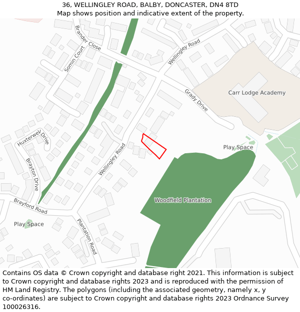 36, WELLINGLEY ROAD, BALBY, DONCASTER, DN4 8TD: Location map and indicative extent of plot