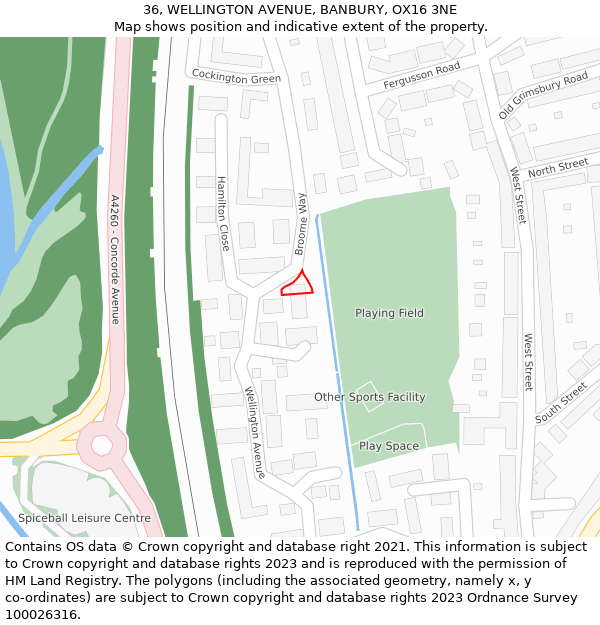 36, WELLINGTON AVENUE, BANBURY, OX16 3NE: Location map and indicative extent of plot