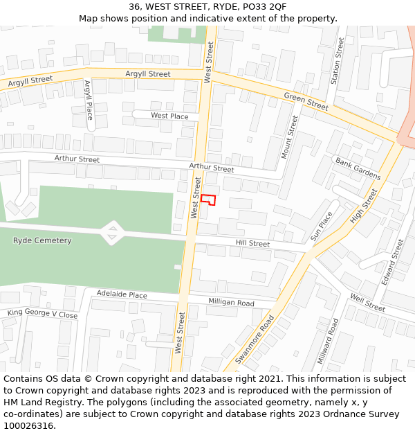 36, WEST STREET, RYDE, PO33 2QF: Location map and indicative extent of plot