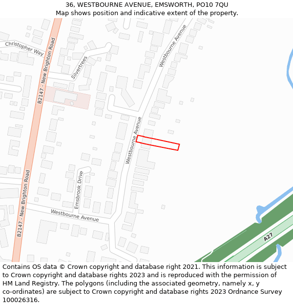 36, WESTBOURNE AVENUE, EMSWORTH, PO10 7QU: Location map and indicative extent of plot