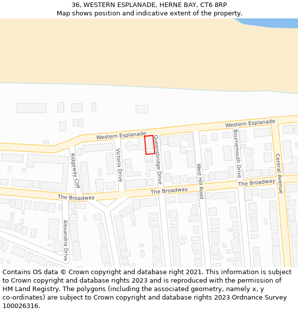 36, WESTERN ESPLANADE, HERNE BAY, CT6 8RP: Location map and indicative extent of plot