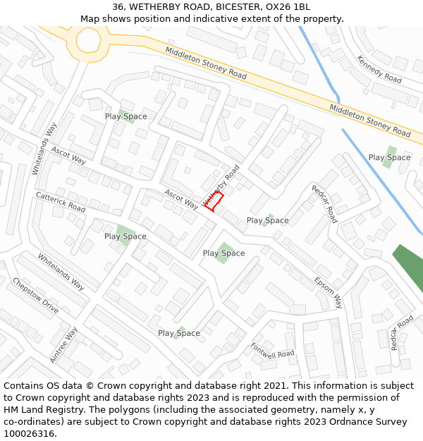 36, WETHERBY ROAD, BICESTER, OX26 1BL: Location map and indicative extent of plot