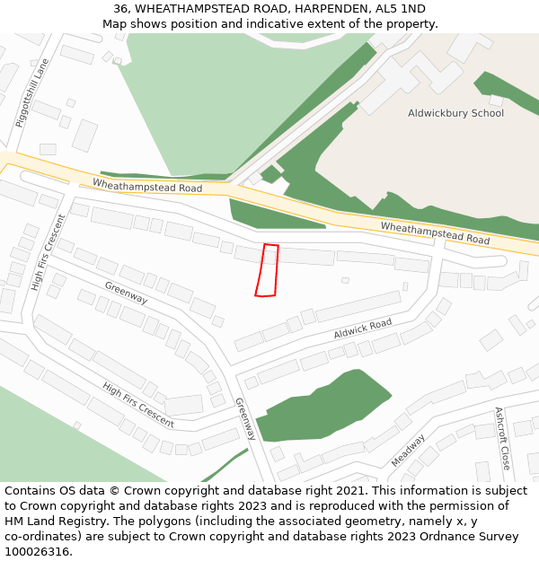 36, WHEATHAMPSTEAD ROAD, HARPENDEN, AL5 1ND: Location map and indicative extent of plot