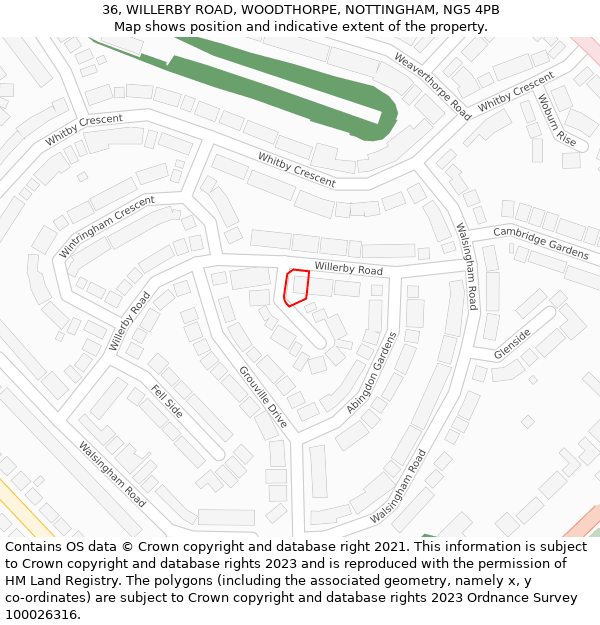 36, WILLERBY ROAD, WOODTHORPE, NOTTINGHAM, NG5 4PB: Location map and indicative extent of plot