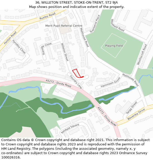 36, WILLETON STREET, STOKE-ON-TRENT, ST2 9JA: Location map and indicative extent of plot