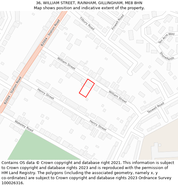 36, WILLIAM STREET, RAINHAM, GILLINGHAM, ME8 8HN: Location map and indicative extent of plot