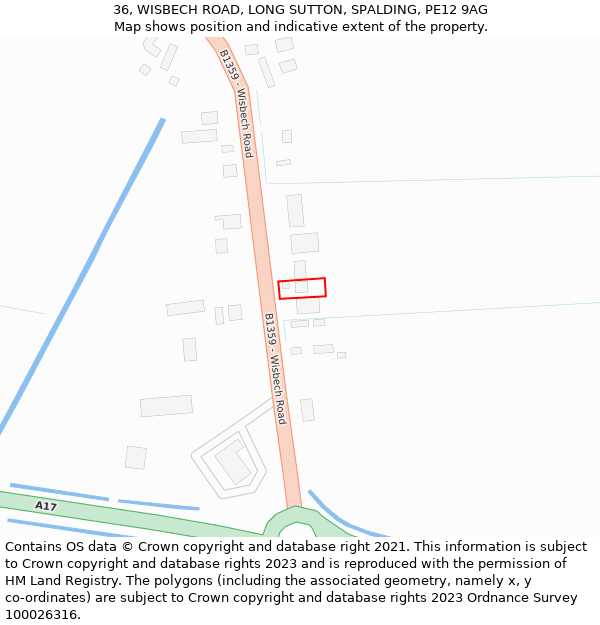 36, WISBECH ROAD, LONG SUTTON, SPALDING, PE12 9AG: Location map and indicative extent of plot
