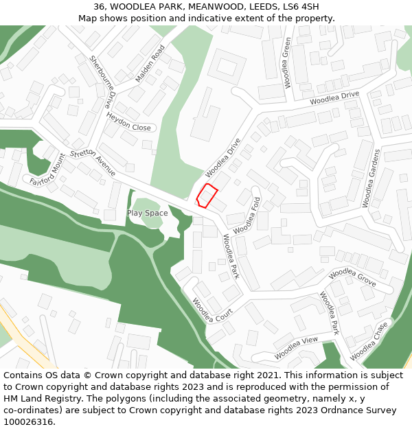 36, WOODLEA PARK, MEANWOOD, LEEDS, LS6 4SH: Location map and indicative extent of plot
